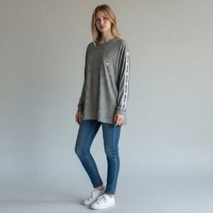 Victoria's Secret Pink Bling Campus Tee Heather Gray Gold Dog Logo Sz S